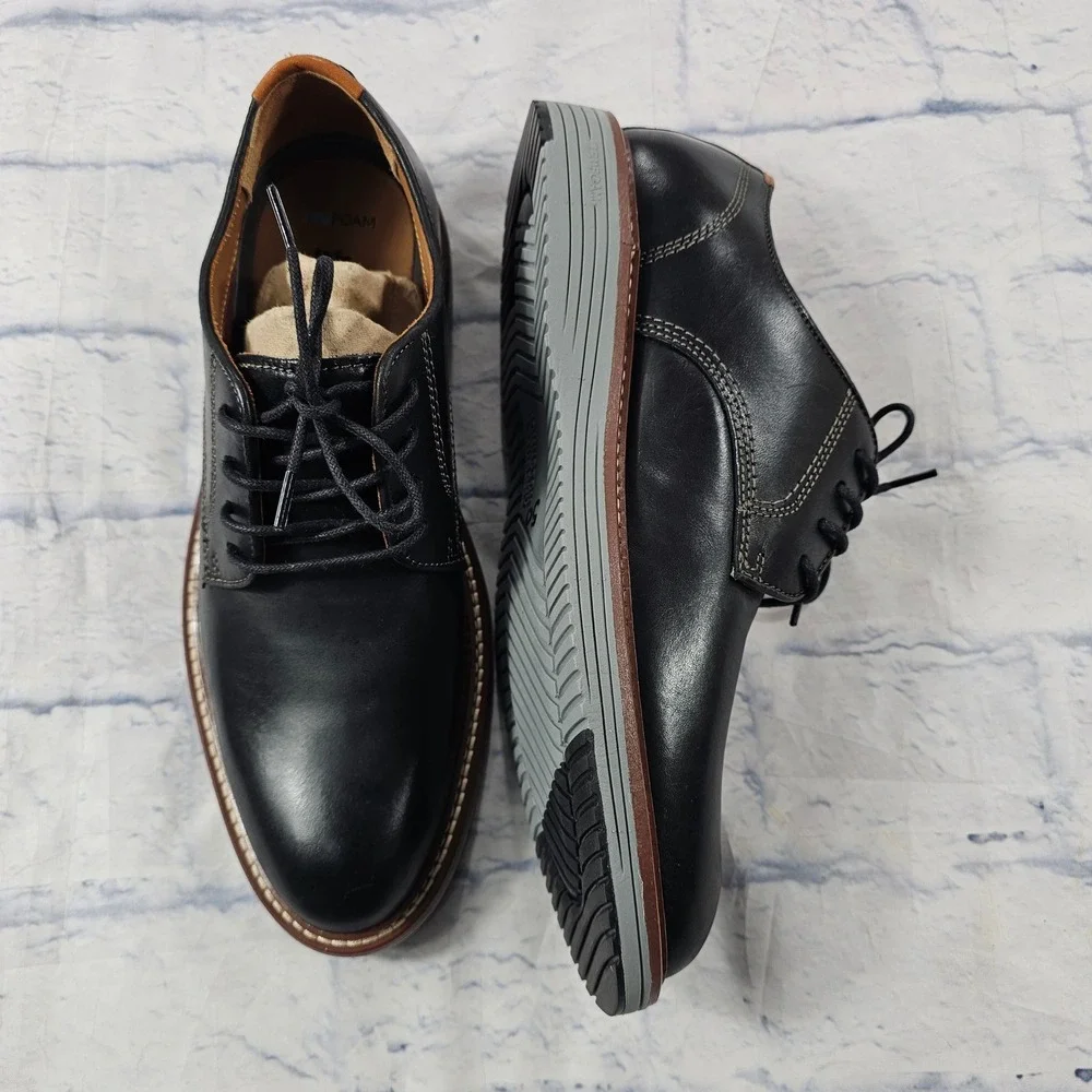 Johnston Murphy Upton Plain Toe Mens 8.5 Black Leather Dress Shoes TRUFOAM